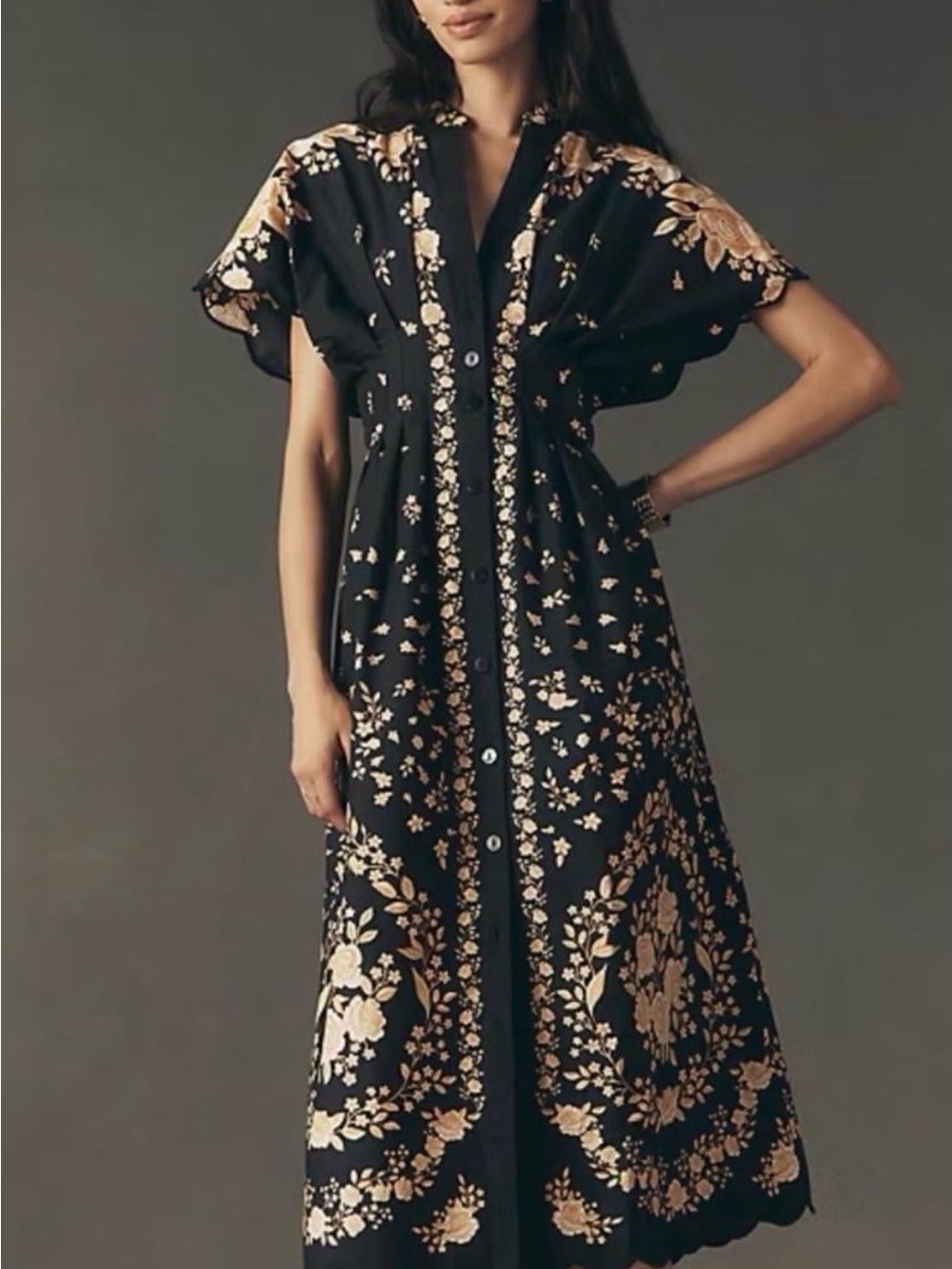 FARM Rio Black Maxi Dress with Yellow Gold Floral Print